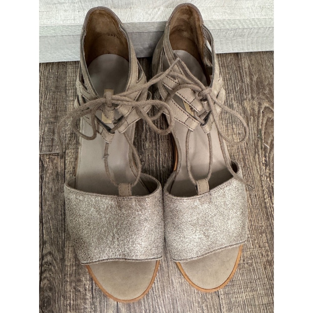 Paul Green Metallic Lace Up Flat Sandals Taupe Champagne US 8.5 UK 6